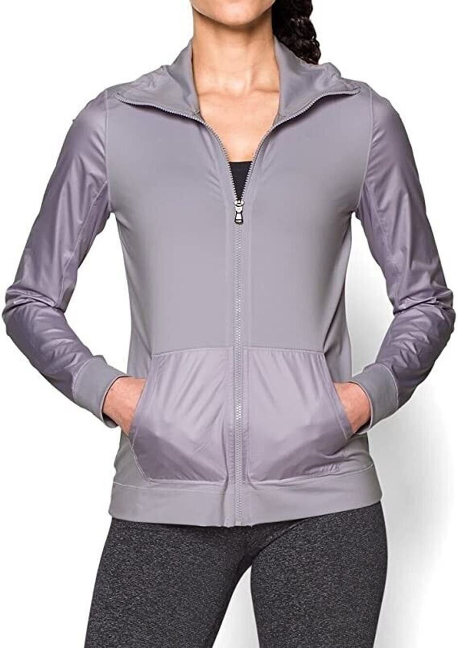 Under Armour Track Jacket S Small Gray Fitted Full Zip Warm Up Studio Essential